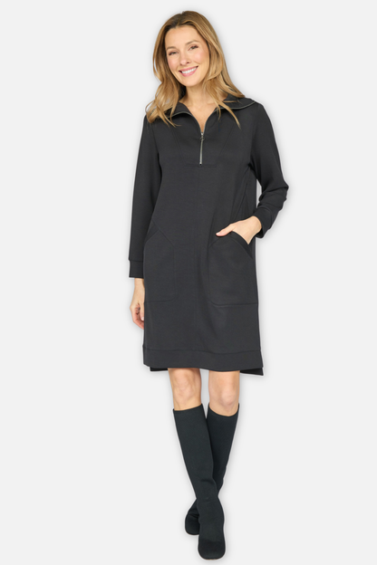 Quarter Zip Dress - Black