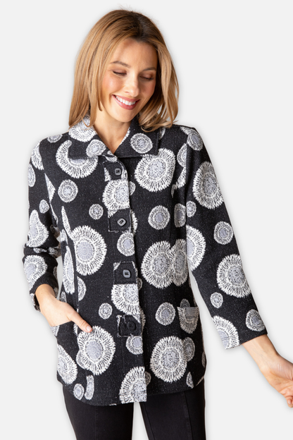 Circle Back Patch Button Jacket - Black