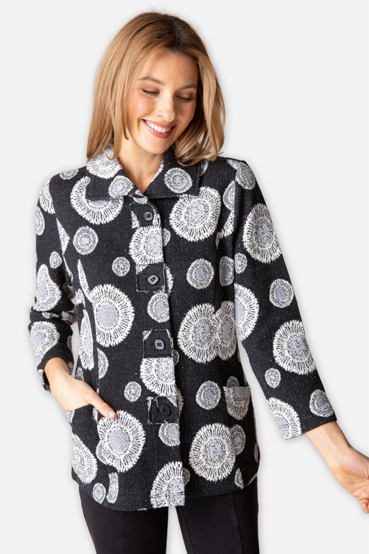 Circle Back Patch Button Jacket - Black