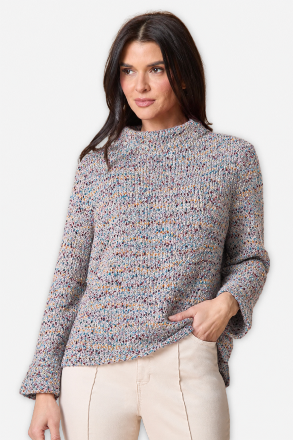 Confetti Funnel Neck Pullover - Winter White