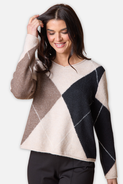 Alpine Argyle Pullover - Dove