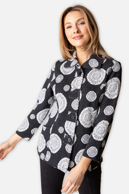 Circle Back Patch Button Jacket - Black