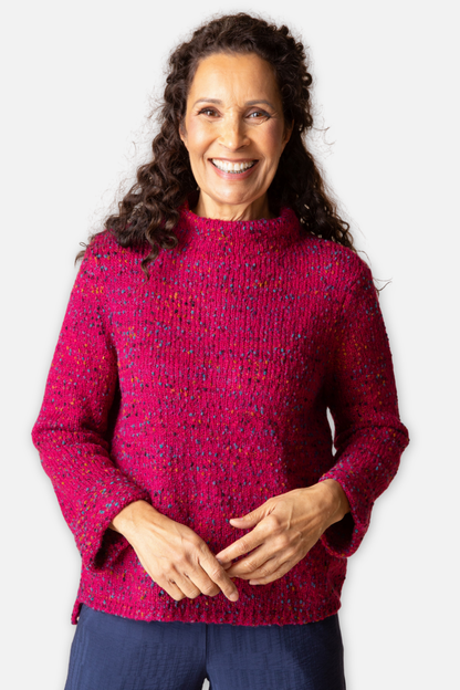 Confetti Funnel Neck Pullover - Wineberry
