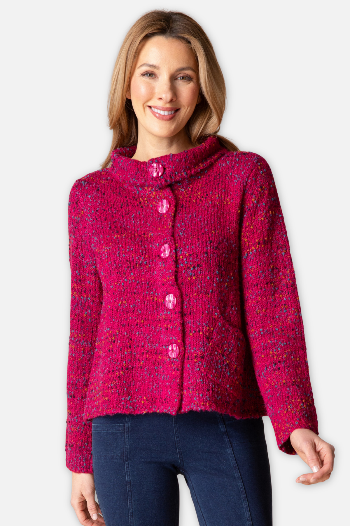 Funnel Cowl Cardigan - Wineberry