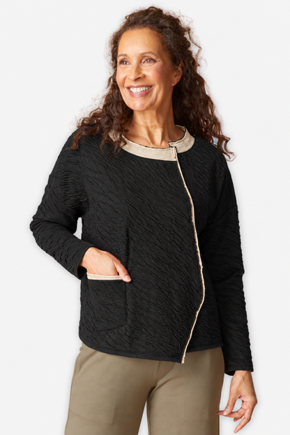 Crinkled Double Face Metro Pullover - Black