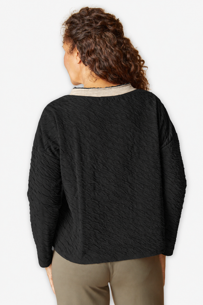 Crinkled Double Face Metro Pullover - Black