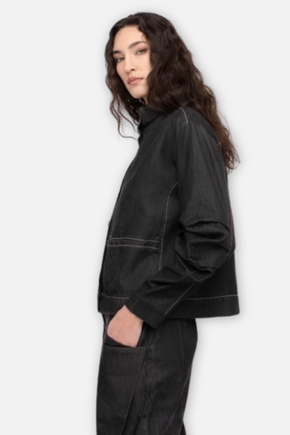 Urban Pleat Denim Jacket - Black Denim