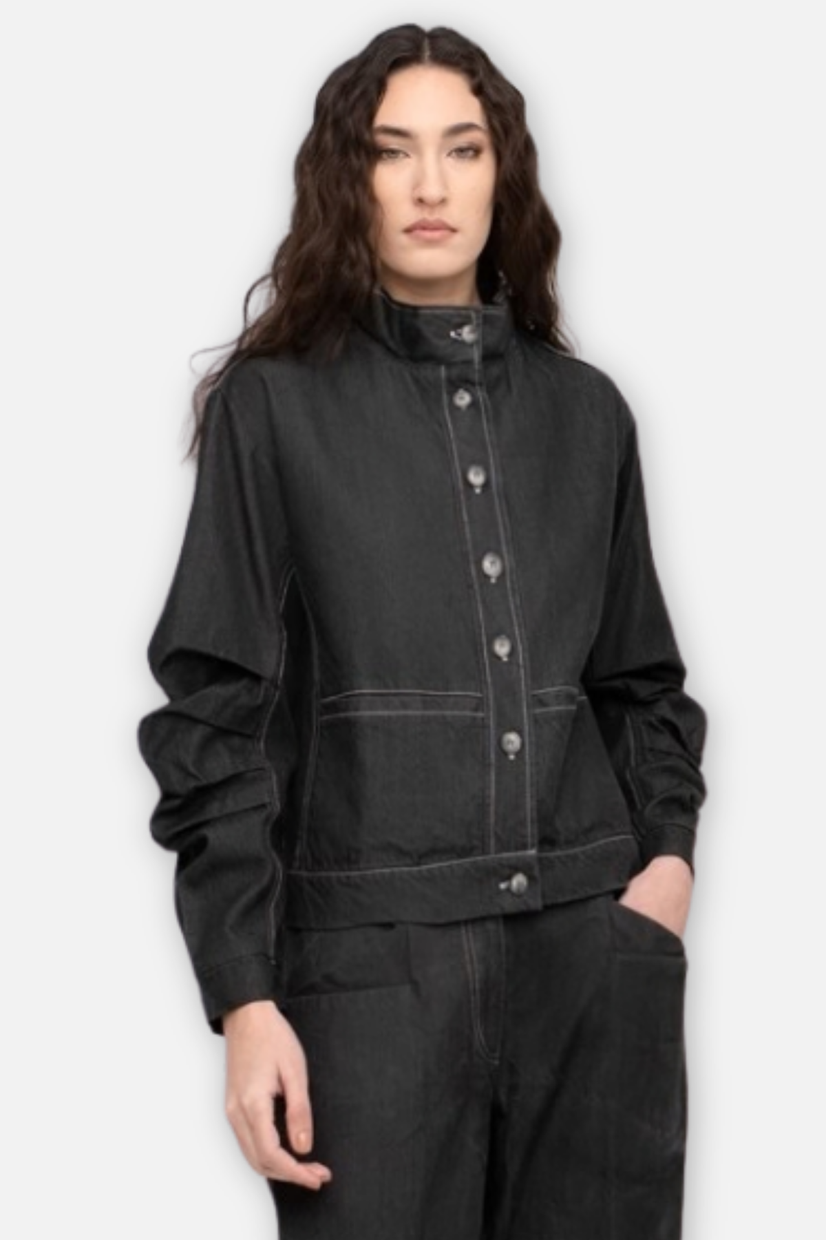 Urban Pleat Denim Jacket - Black Denim