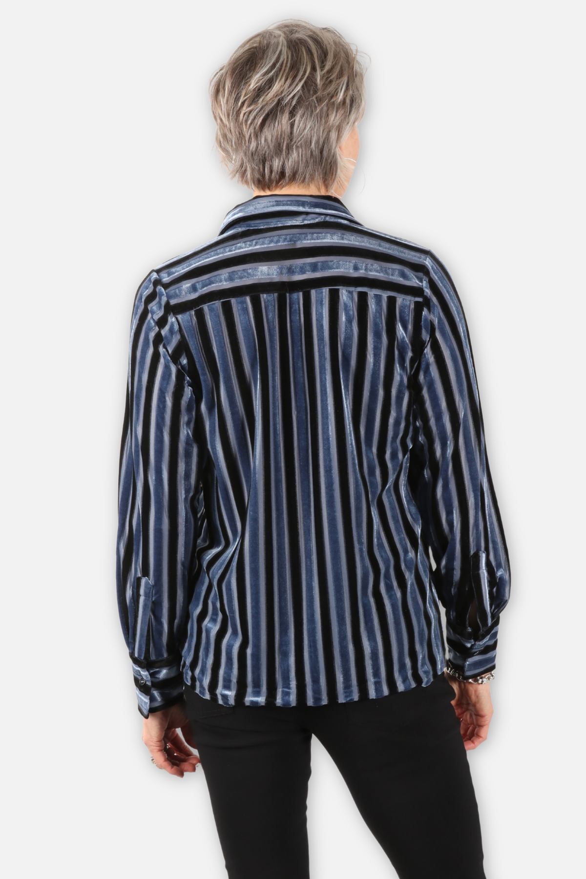 Burnout Stripe Velvet Shirt - Navy