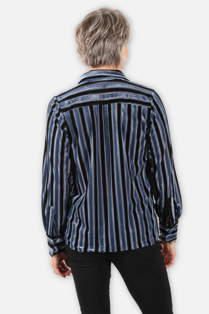Burnout Stripe Velvet Shirt - Navy