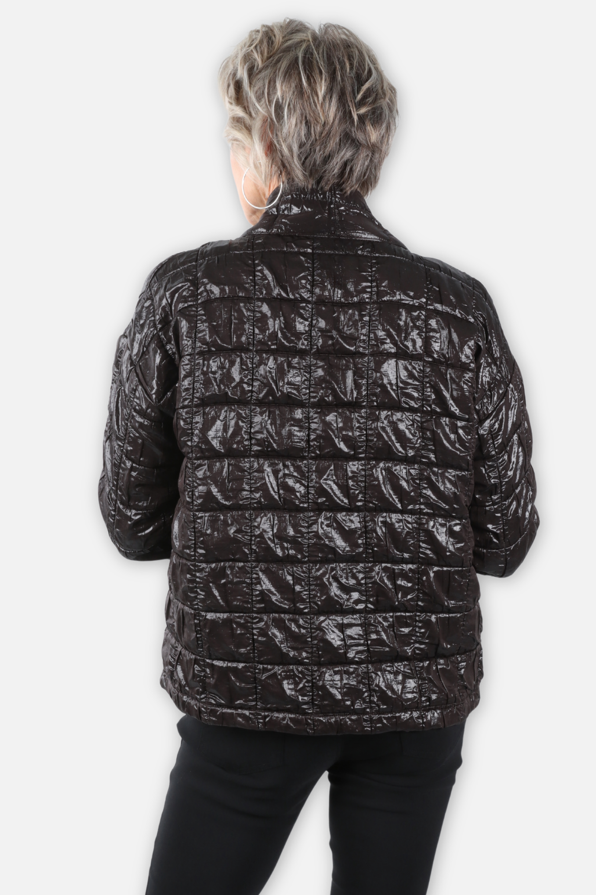Asymmetric Quilted Open Jacket - Brown