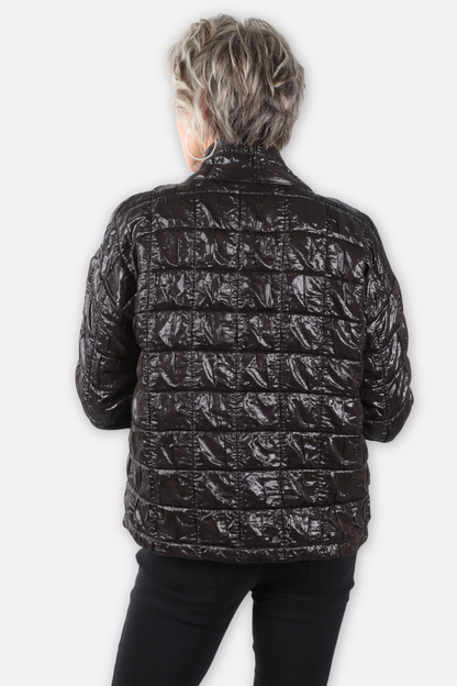 Asymmetric Quilted Open Jacket - Brown