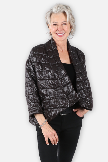 Asymmetric Quilted Open Jacket - Brown