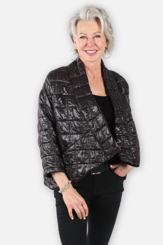 Asymmetric Quilted Open Jacket - Brown