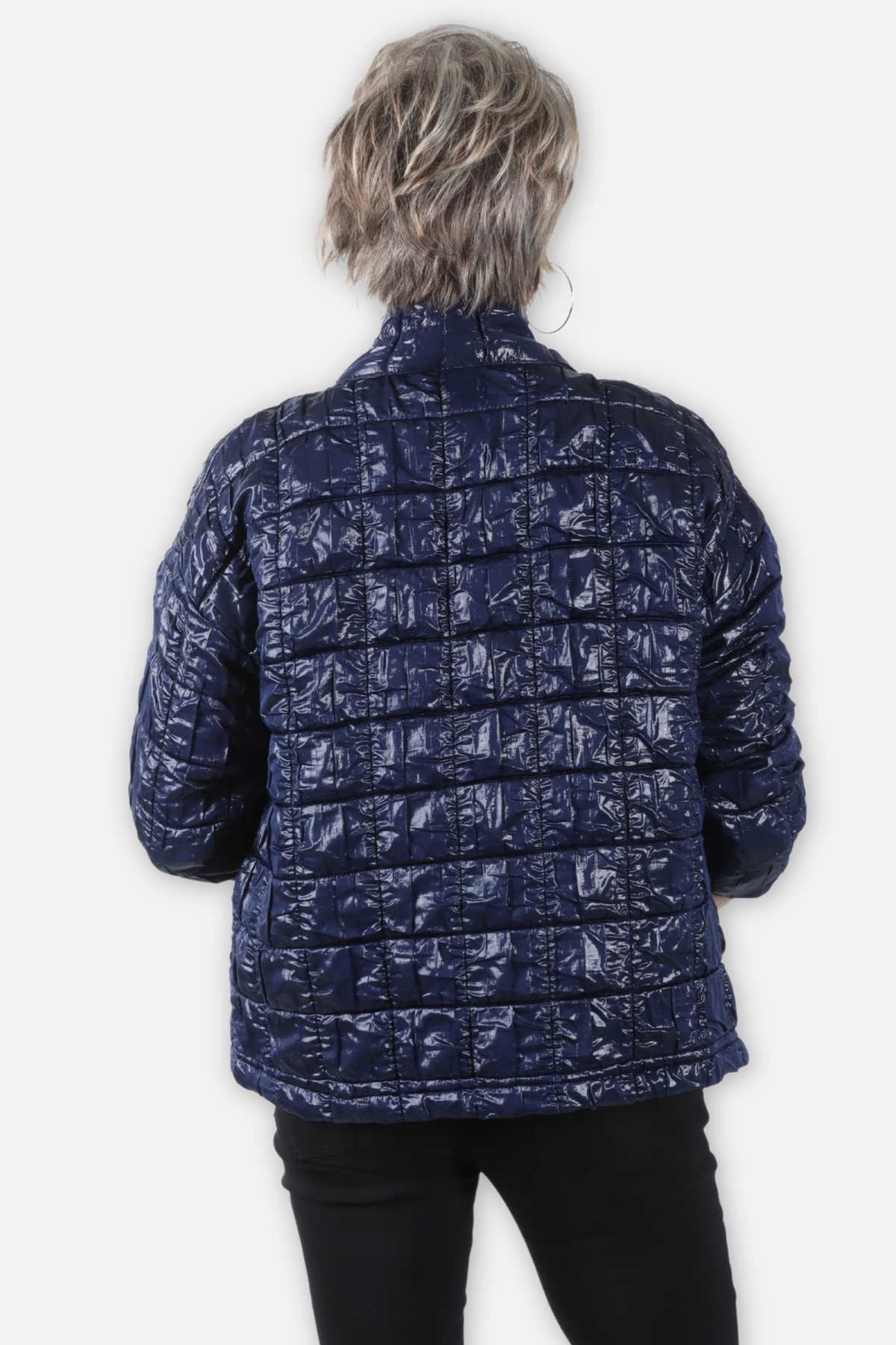 Asymmetric Quilted Open Jacket - Navy