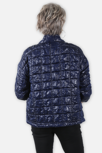 Asymmetric Quilted Open Jacket - Navy