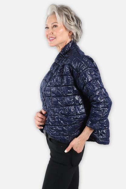 Asymmetric Quilted Open Jacket - Navy