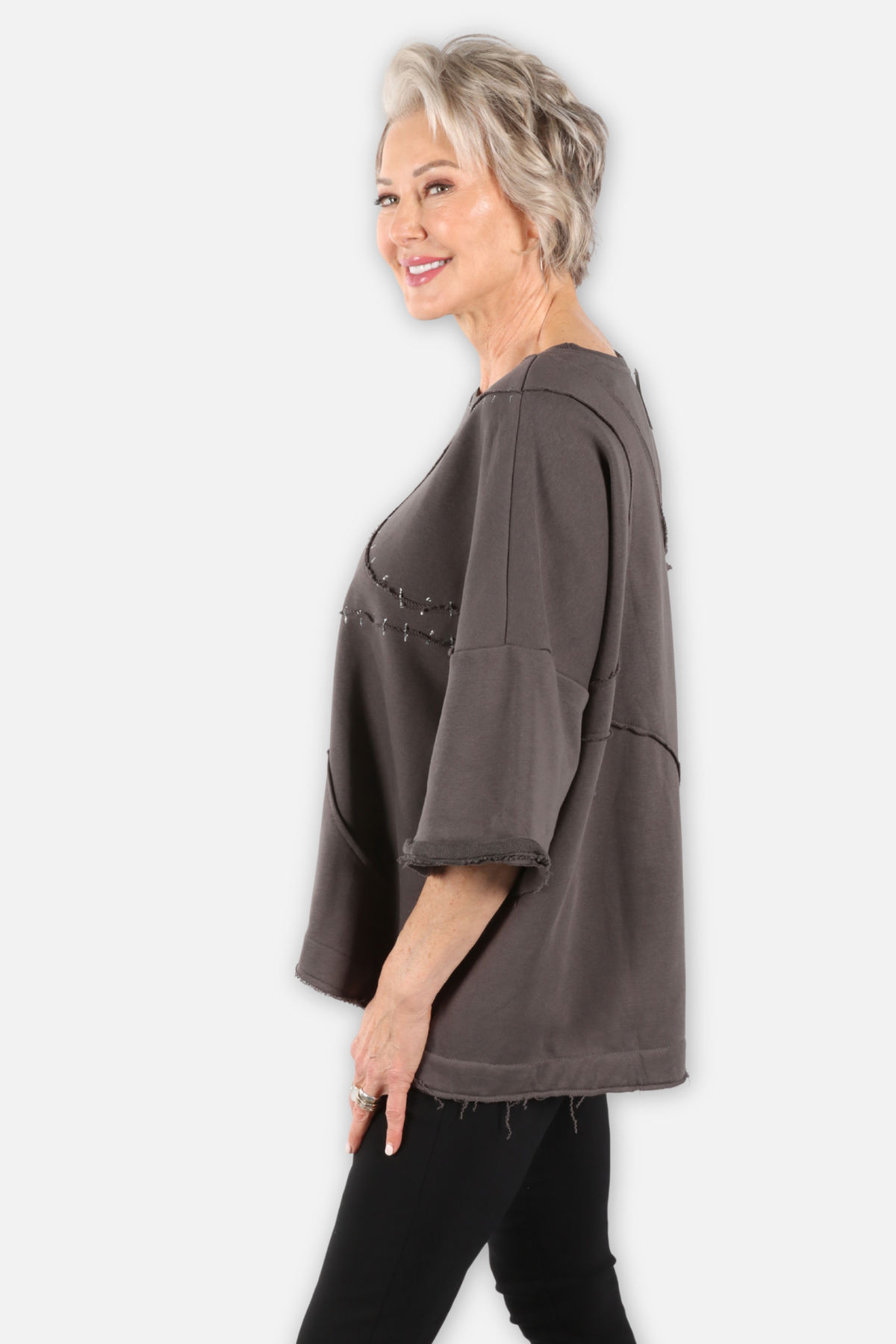 Abstract Stitch Top - Charcoal