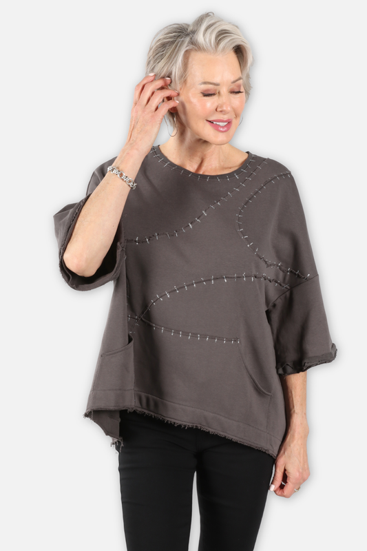 Abstract Stitch Top - Charcoal