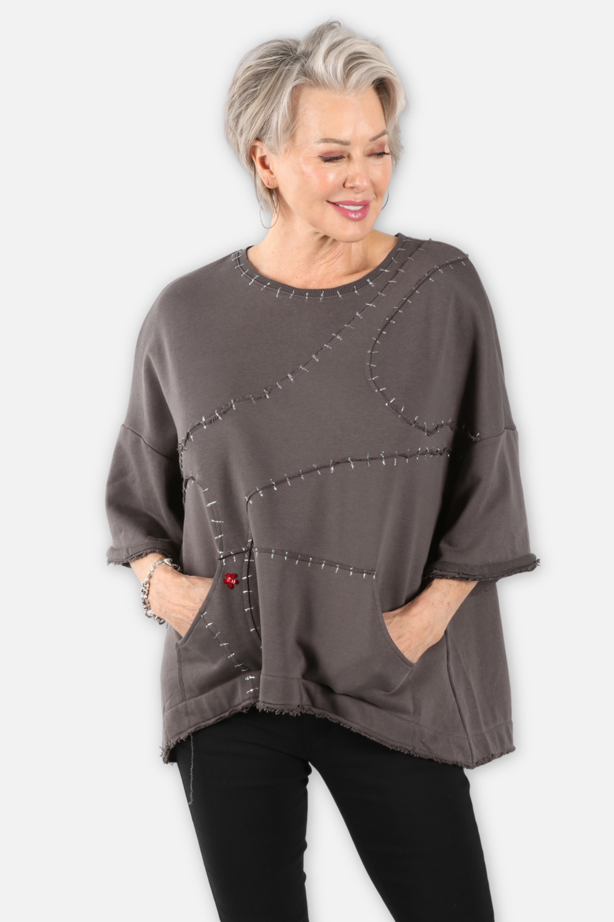 Abstract Stitch Top - Charcoal