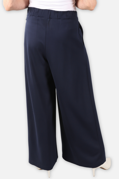 Crossover Waist Pleated Knit Pant - Blue