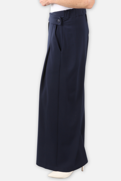 Crossover Waist Pleated Knit Pant - Blue