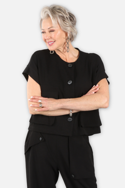 Jolene Short Sleeve Vest - Black