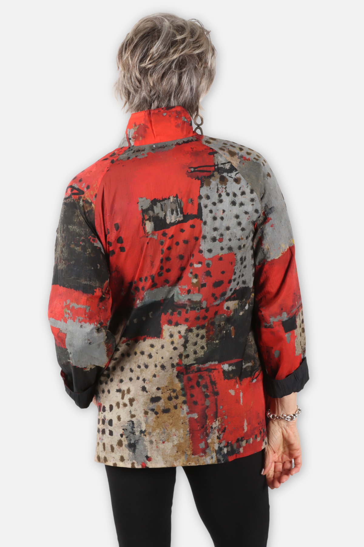Reversible Mandarin Jacket - Red Abstract