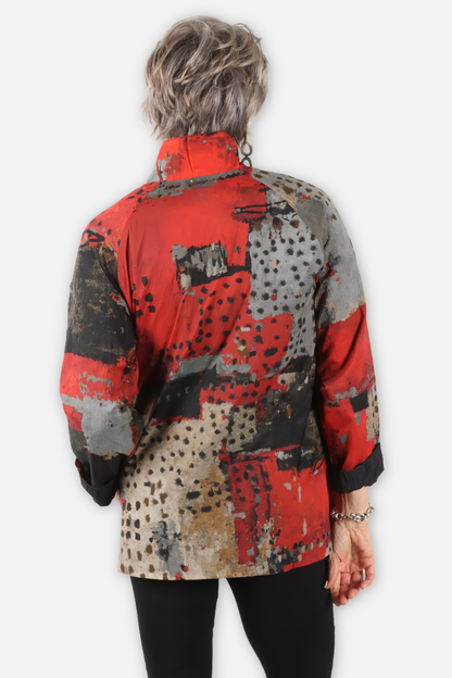 Reversible Mandarin Jacket - Red Abstract