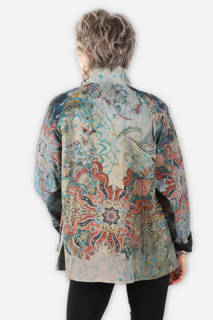 Reversible Mandarin Jacket - Majolica Abstract