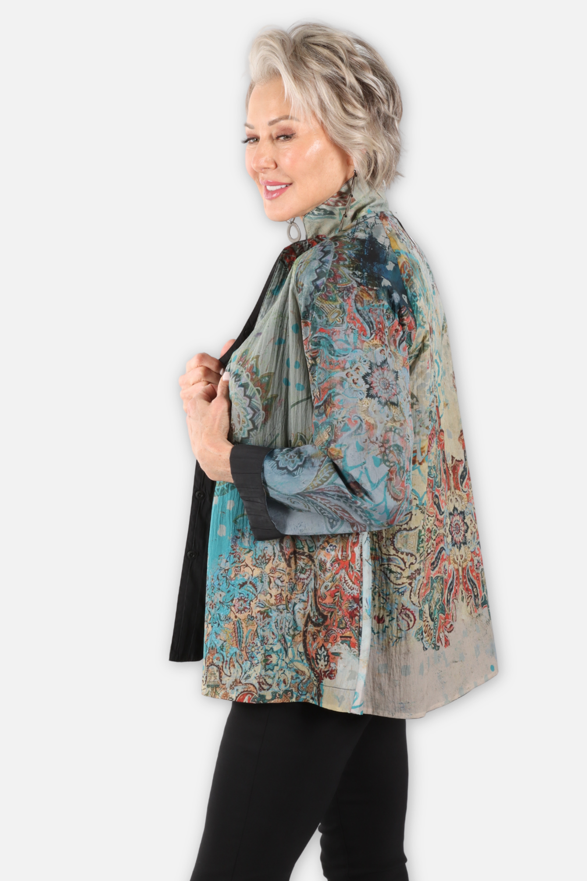 Reversible Mandarin Jacket - Majolica Abstract