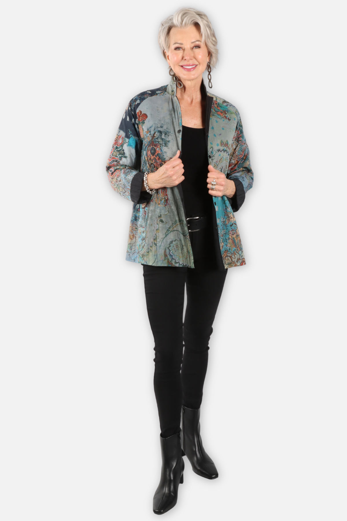 Reversible Mandarin Jacket - Majolica Abstract