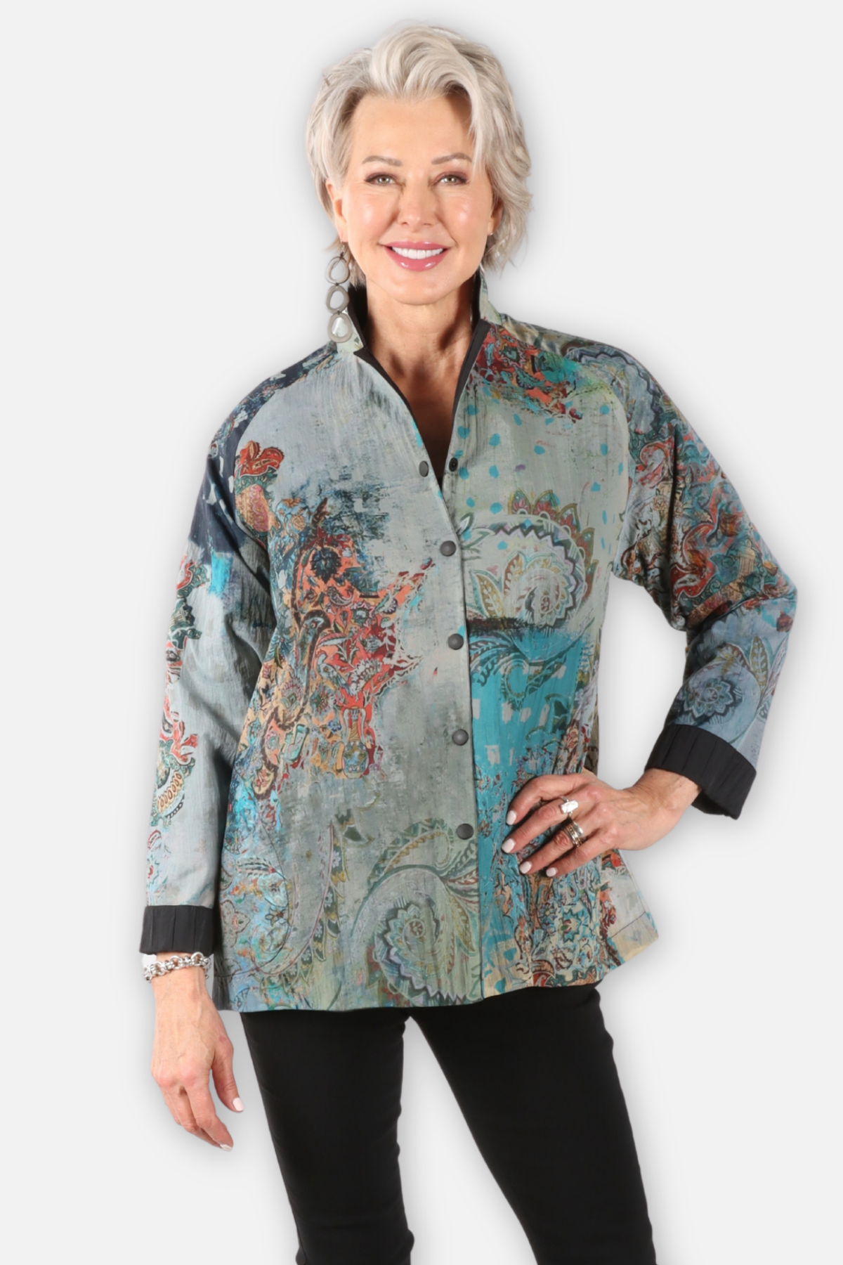 Reversible Mandarin Jacket - Majolica Abstract