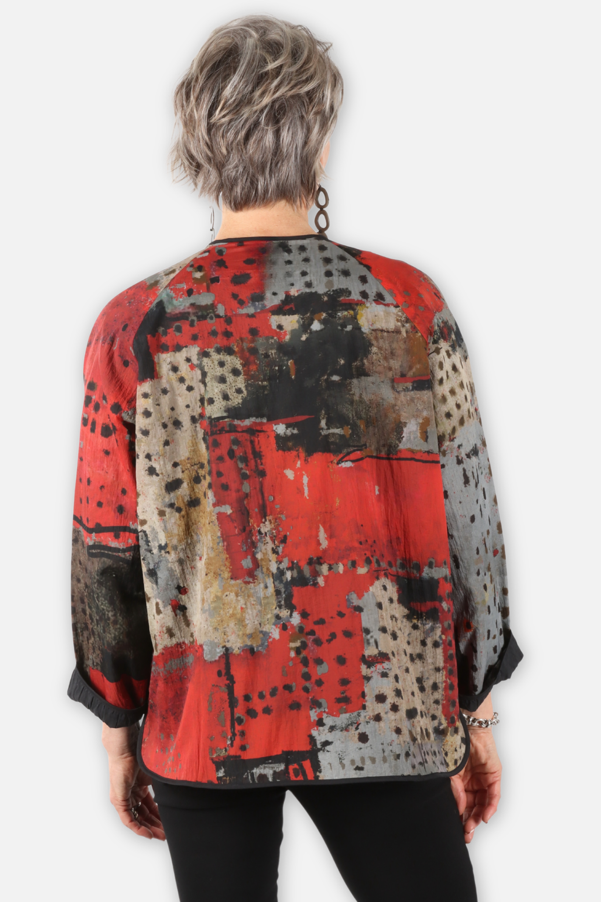 Reversible Jacket with Piping - Red Abstract