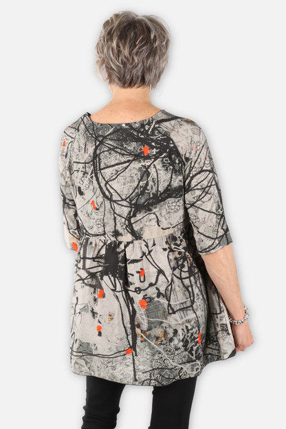 Short Sleeve Gathered High Low Top - Flower Combo