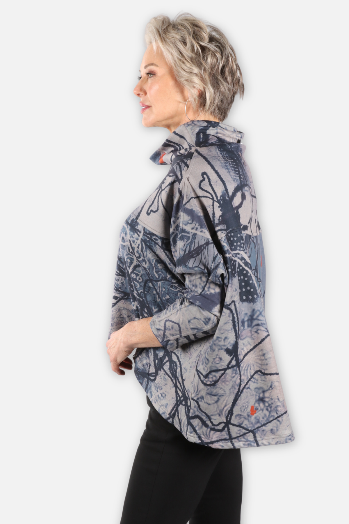 High Low Cowl Top - Flower Abstract