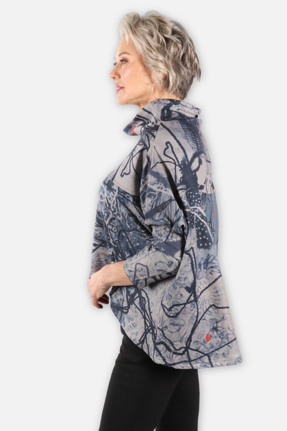 High Low Cowl Top - Flower Abstract