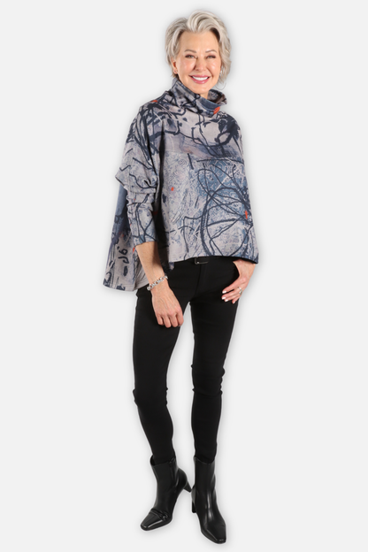 High Low Cowl Top - Flower Abstract