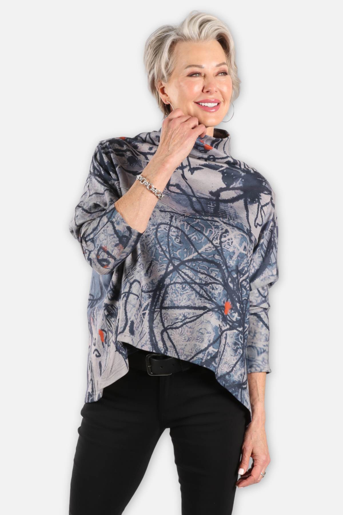 High Low Cowl Top - Flower Abstract
