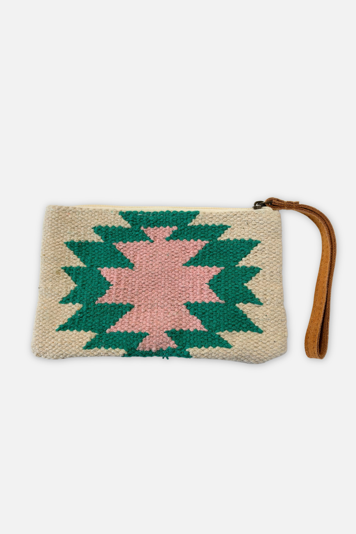 Textured Zip Wristlet - Cream & Green