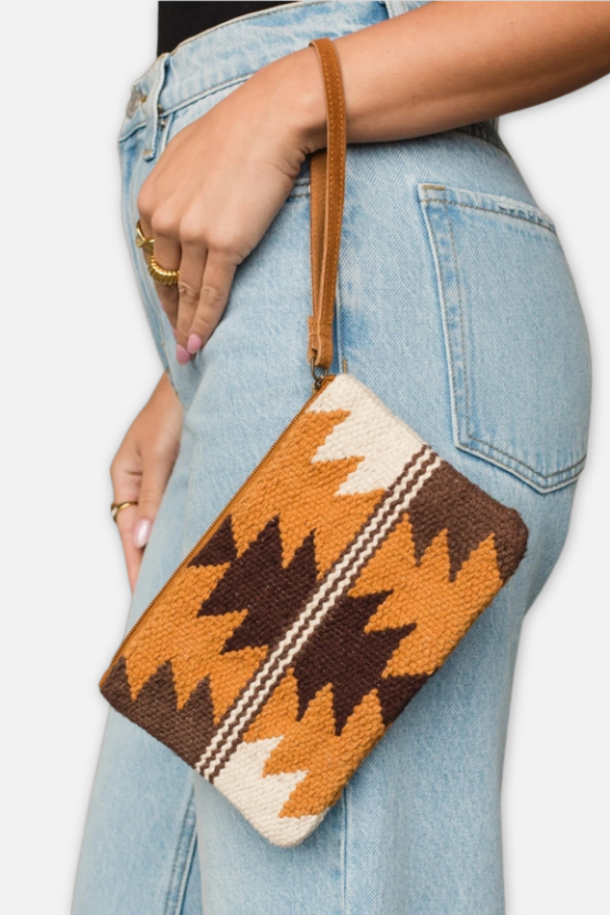 Textured Zip Wristlet - Brown Multi