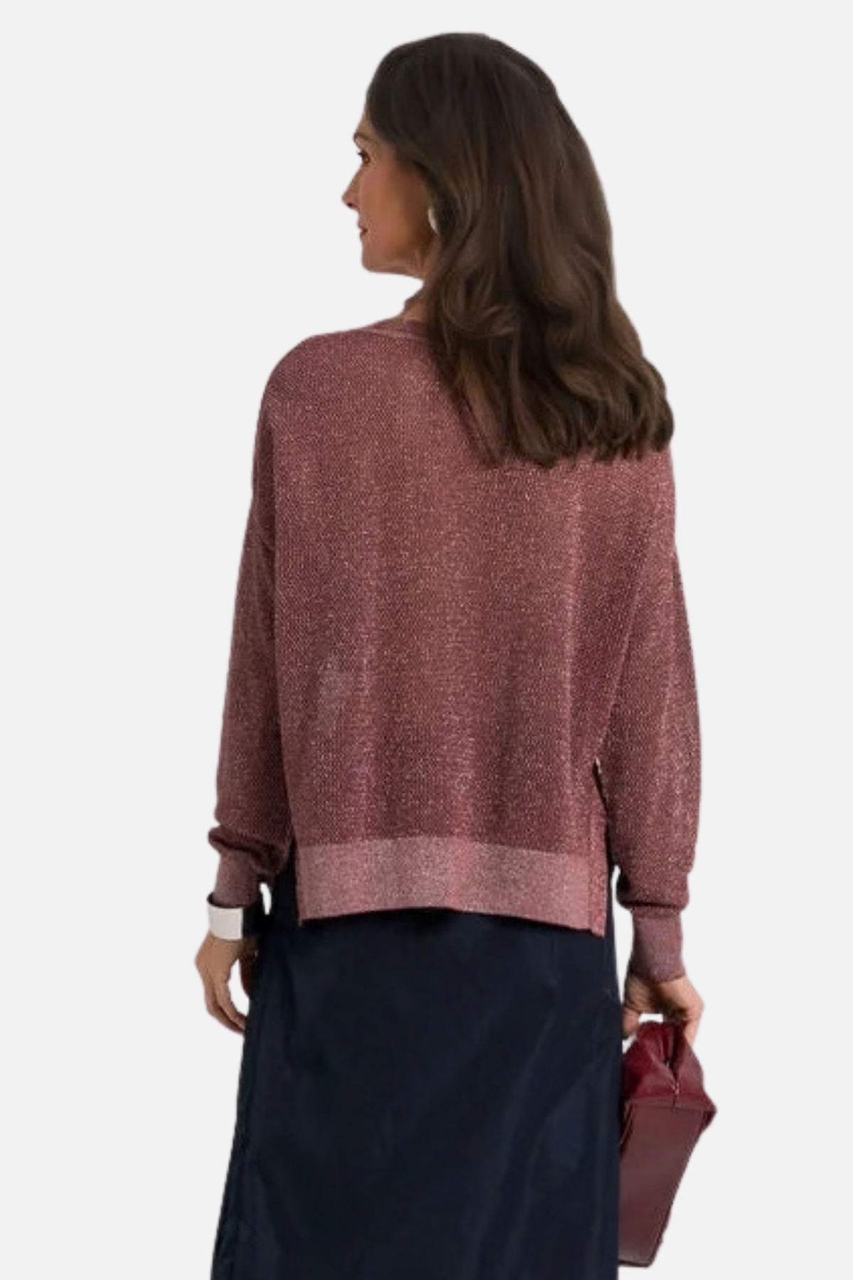 Metallic Mini Seed Stitch Sweater - Ruby