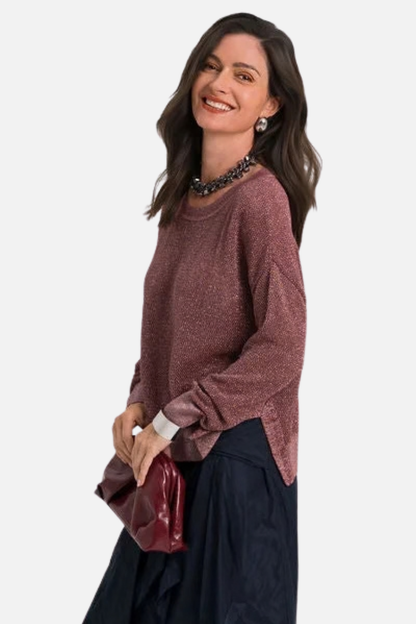 Metallic Mini Seed Stitch Sweater - Ruby