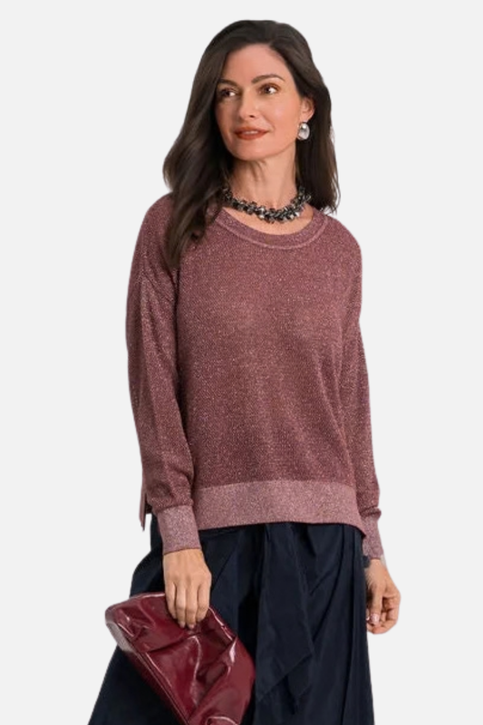 Metallic Mini Seed Stitch Sweater - Ruby