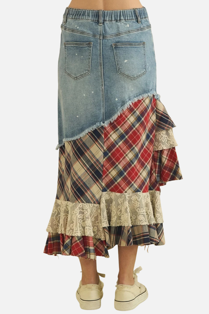 Denim Ruffle Skirt - Denim Multi