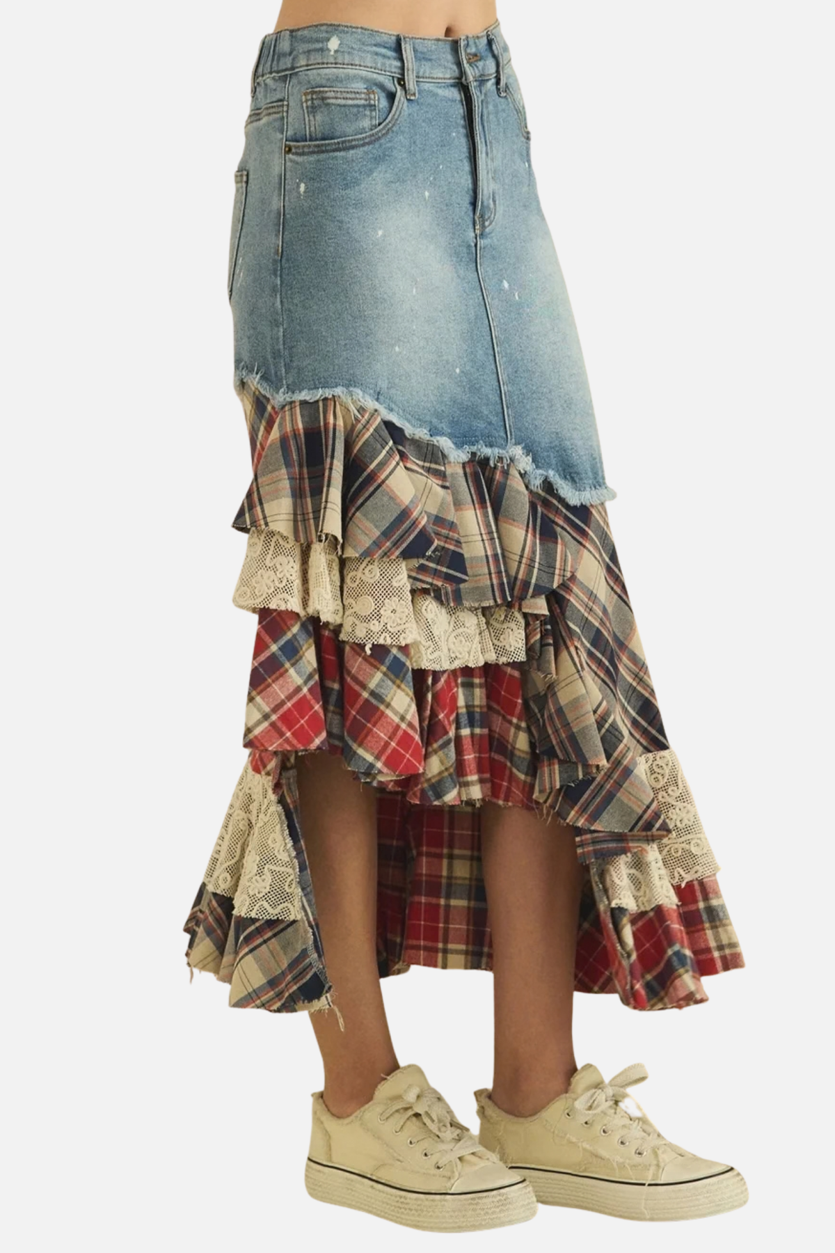 Denim Ruffle Skirt - Denim Multi