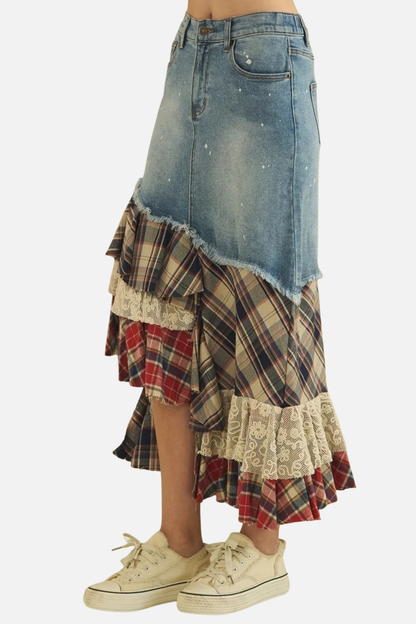 Denim Ruffle Skirt - Denim Multi
