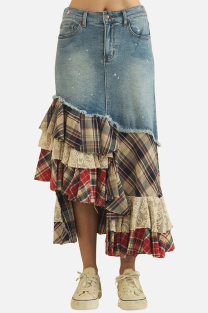 Denim Ruffle Skirt - Denim Multi