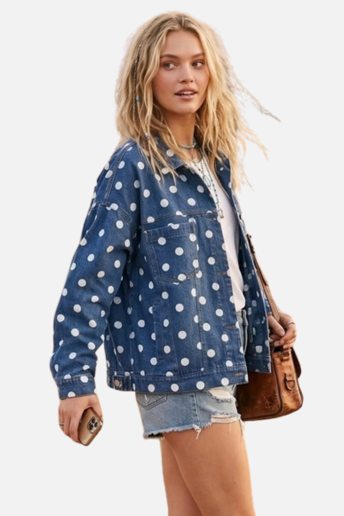Polka Dot Denim Jacket - Dark Denim
