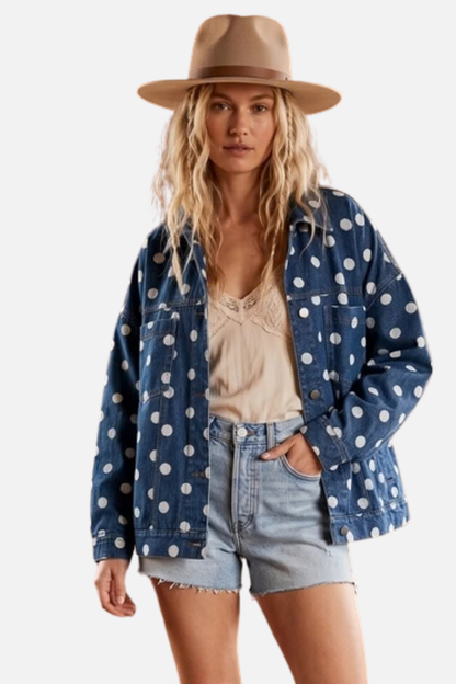 Polka Dot Denim Jacket - Dark Denim